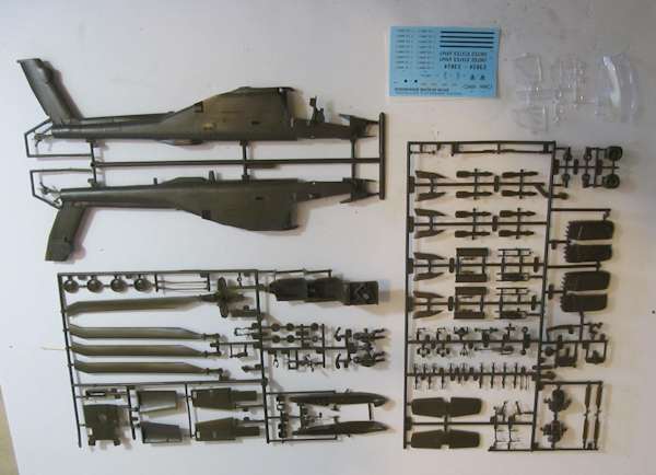 The parts of the model laid out