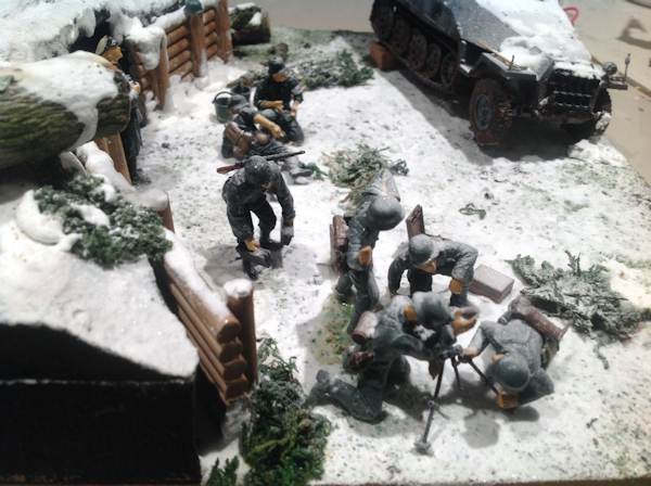Side view of the diorama and mortar team