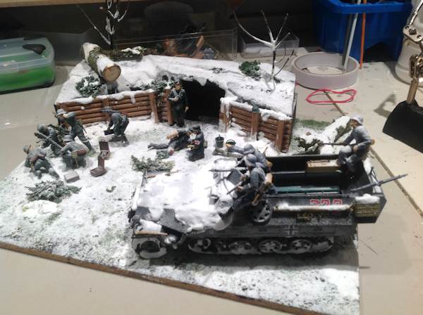 Wide shot of the diorama with vehicle in foreground