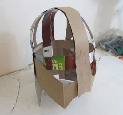 The cardboard frame of the helmet