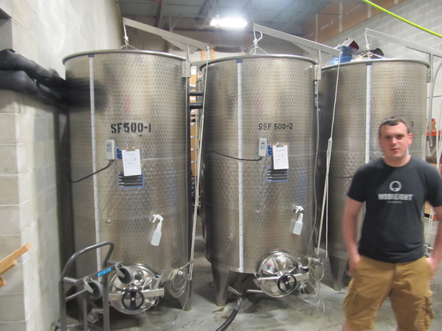 Three large batches of mead in fermentors