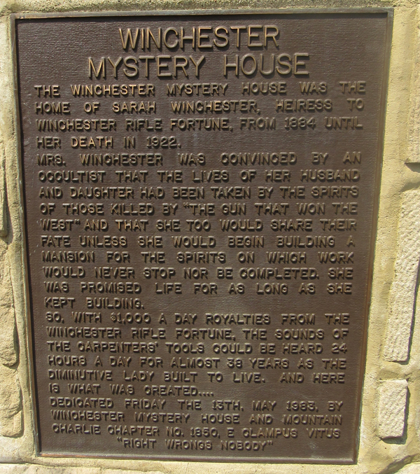 Winchester Mystery House Plaque