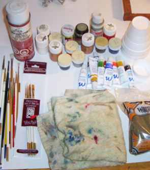 The paints, brushes and materials