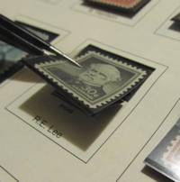 Stamp placed in mount