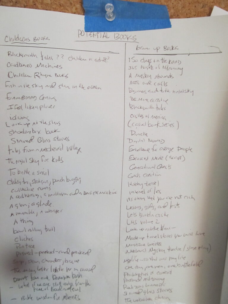 My list of books to be written. 