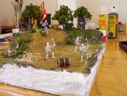 Miniature skeletons on the diorama