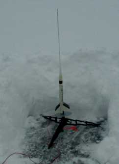 Launching a model rocket in the snow