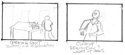 Two frames of the storyboard