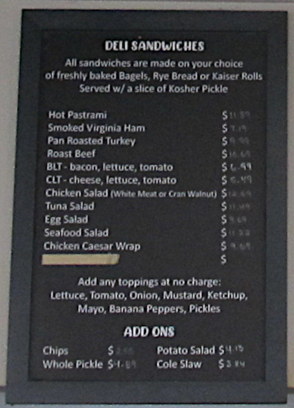 New York Bagel menu
