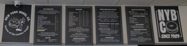 New York Bagel menu
